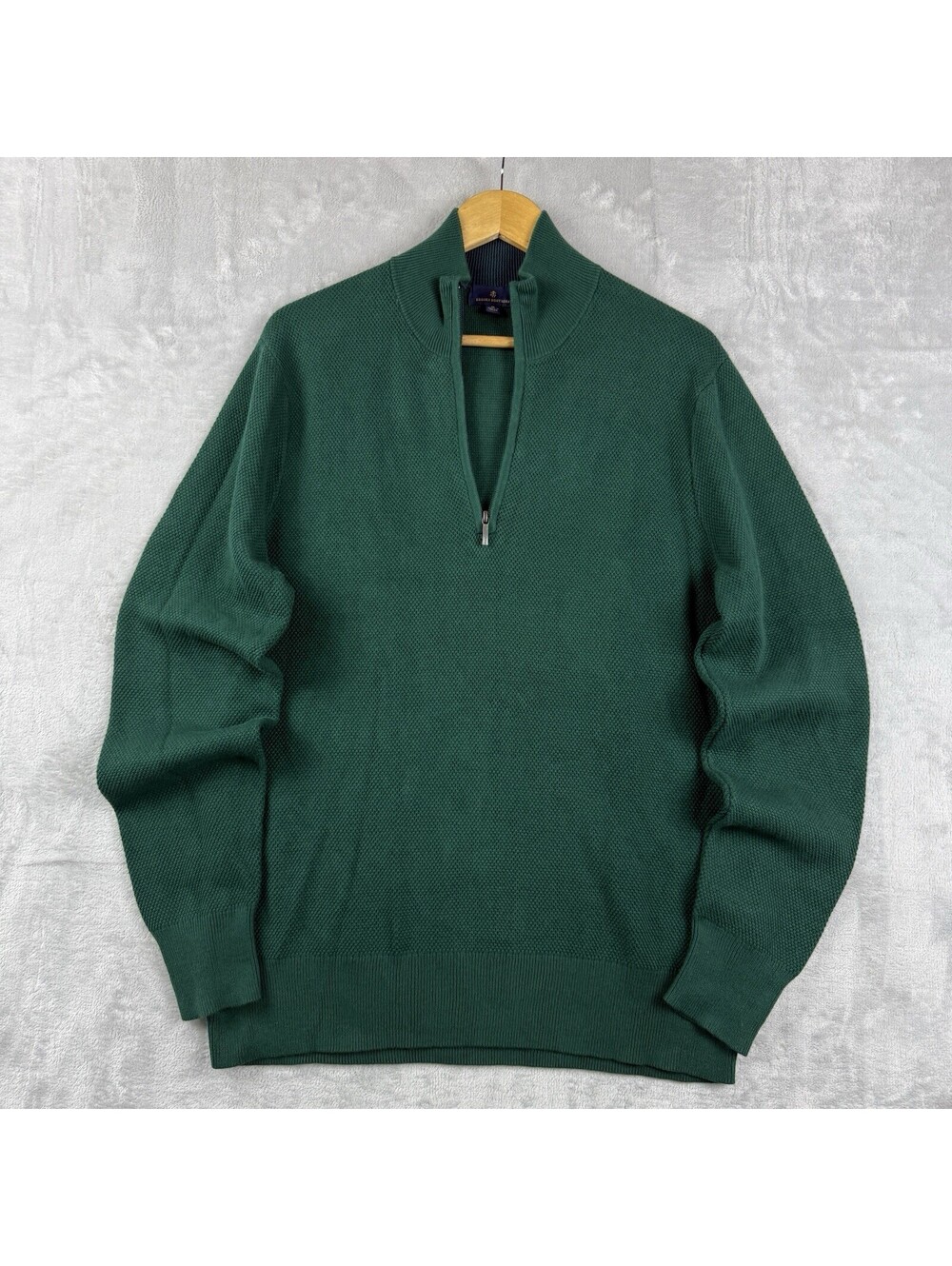 Brooks Brothers Men’s M Green 100% Cotton Textured 1/4 Zip Pullover Sweater Prep